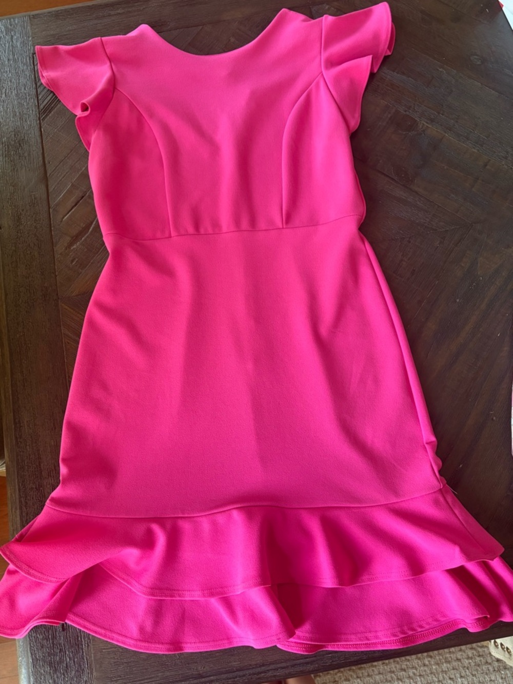 Modest Hot Pink Flutter Sleeve Ruffle Hem Dress Size M Church Brunch